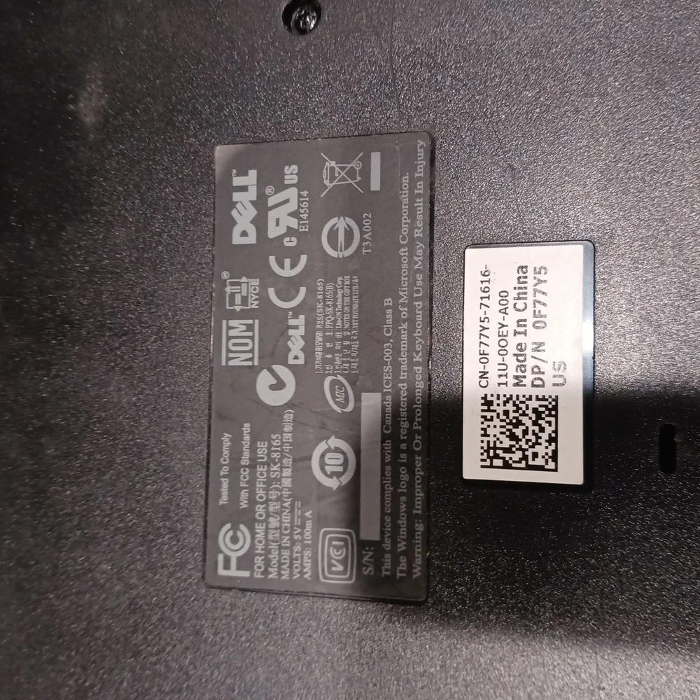 Dell 0F77Y5 Black USB Wired Slim Keyboard. MODEL SK-8165